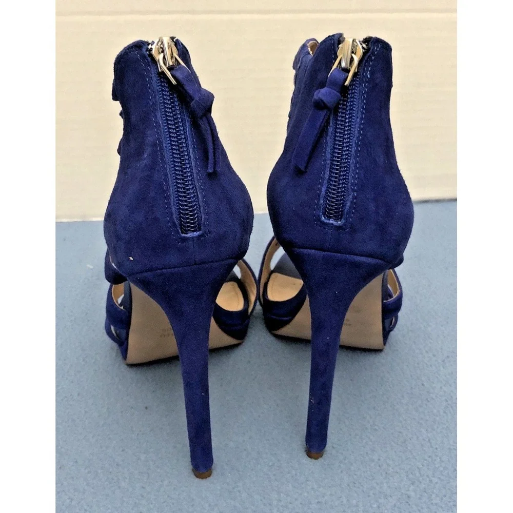 French‎ Connection Women's Blue Suede Slip-On Open Toe Zip Back Heels - Sz 9